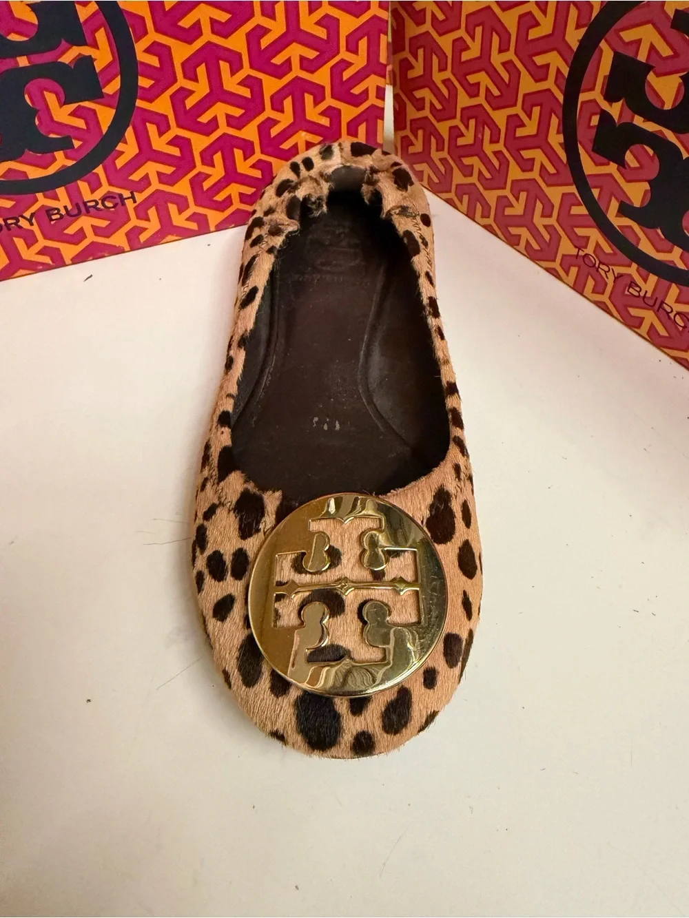 Tory Burch Leopard-Print Flats with Gold Logo Medallion